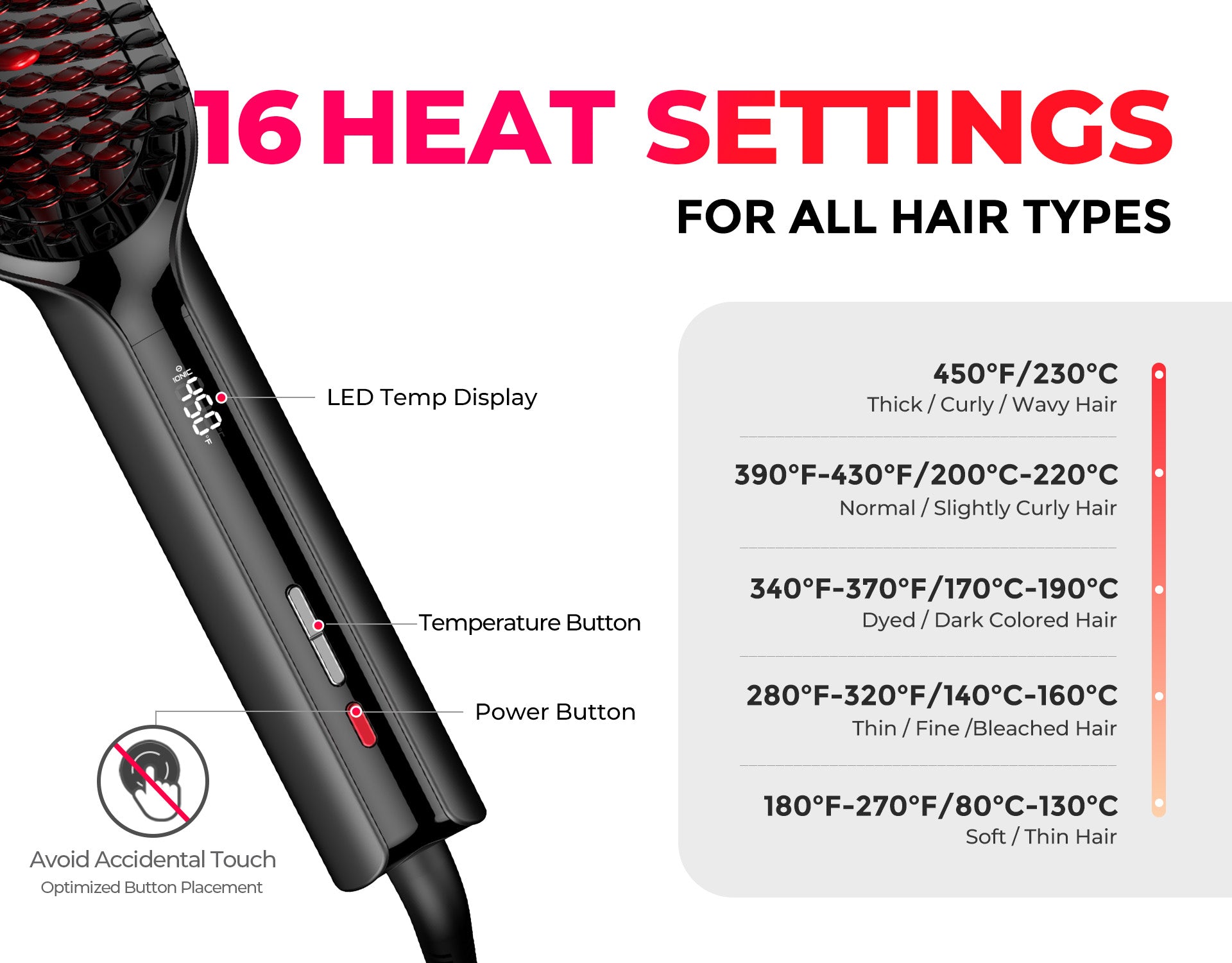 16 Heat Settings for all Hair Types