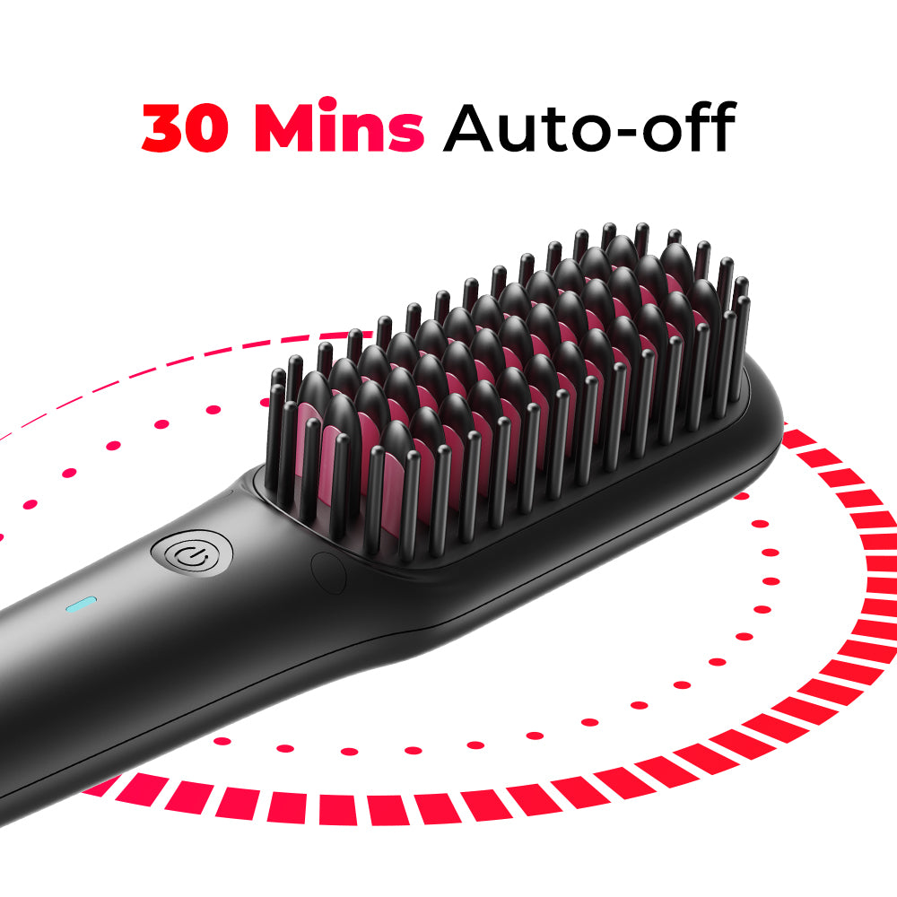 TYMO iONIC MINI travel hair brush featuring 30-minute auto-off function for enhanced safety during use.