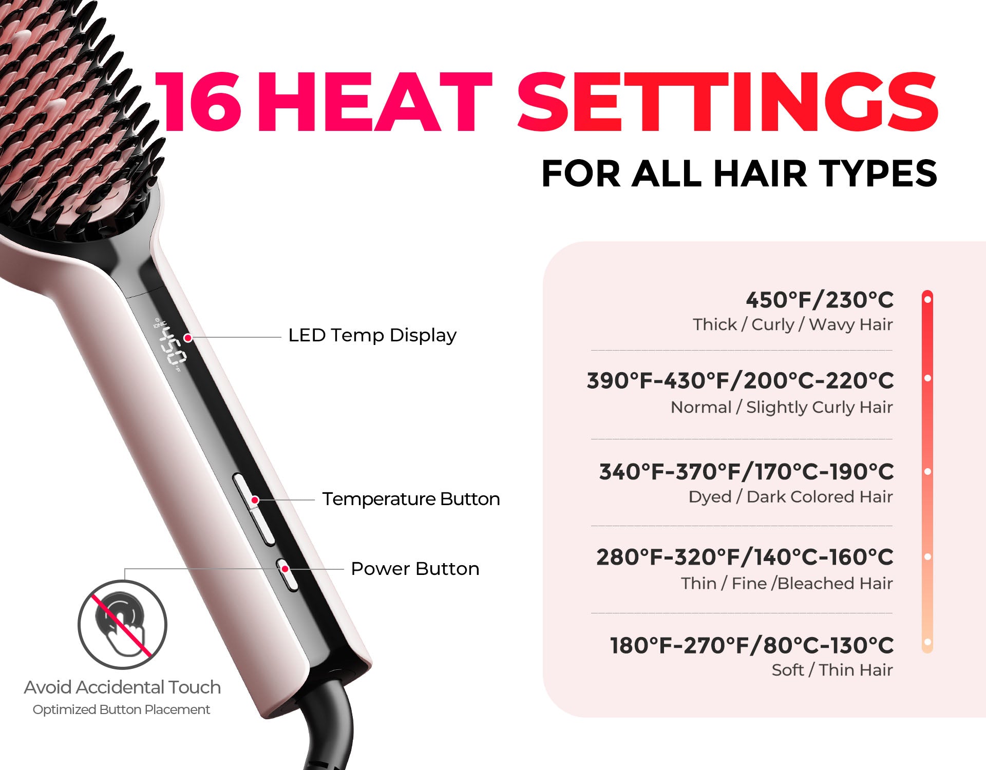 16 Heat Settings for all Hair Types