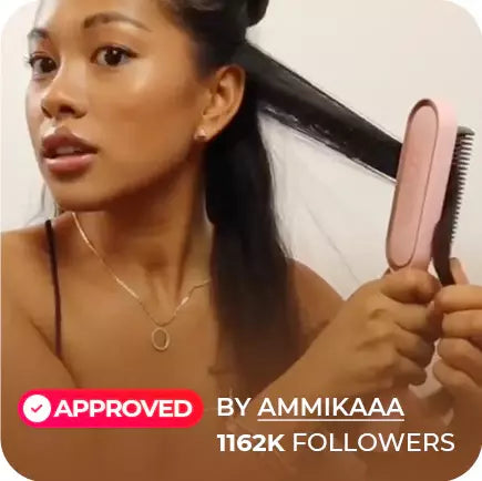 KOL Ammikaaa demonstrating the TYMO RING PINK on her sleek, straight hair.