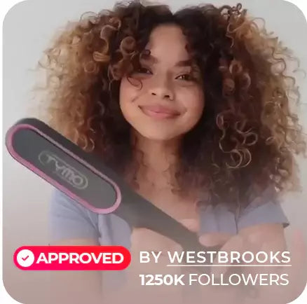 KOL Westbrooks showcasing her curly hair styled using the TYMO RING hair straightener comb.
