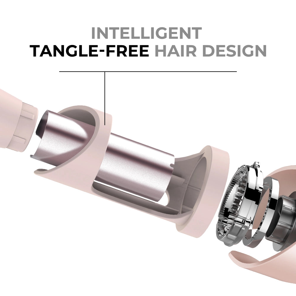 Intelligent tangle-free hair design feature of the TYMO CURLGO automatic cordless curling iron.