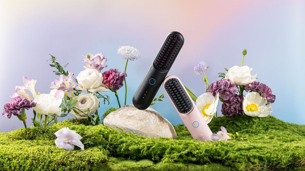 Hairstyling irons with floral decor, blending technology and nature.