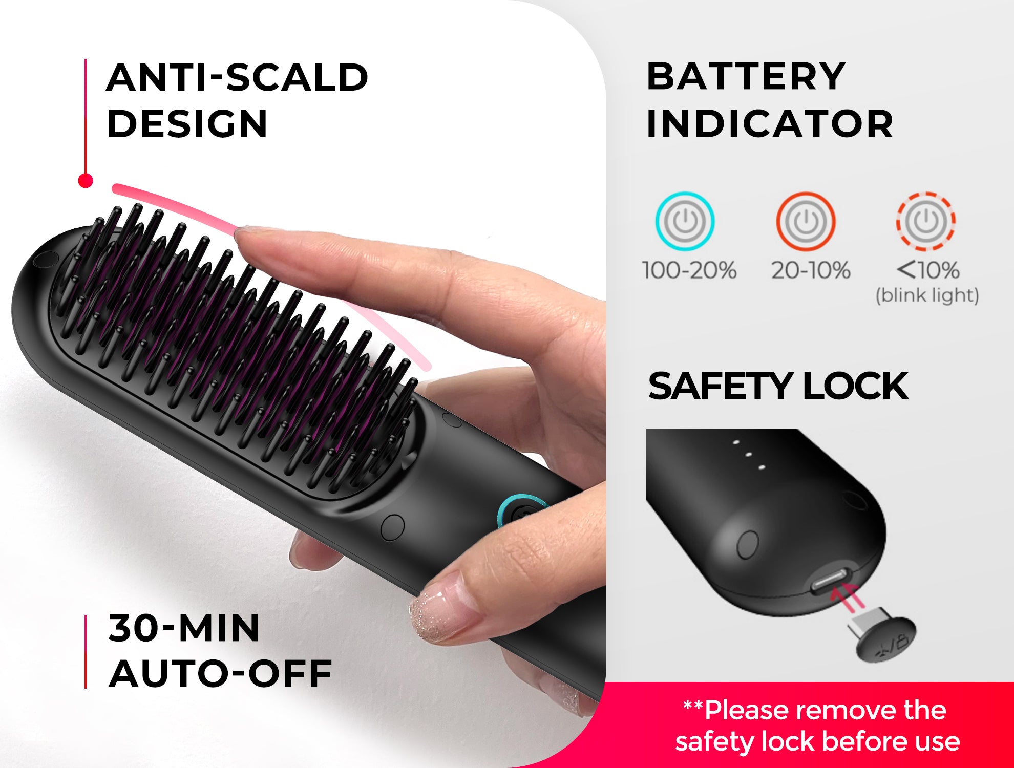  TYMO Porta Cordless Hair Straightener Brush, Portable Mini  Straightening Brush for Travel, Negative Ion Hot Comb Hair Straightener for  Women, Lightweight to Carry Out, USB Rechargeable, Anti-Scald : Beauty 