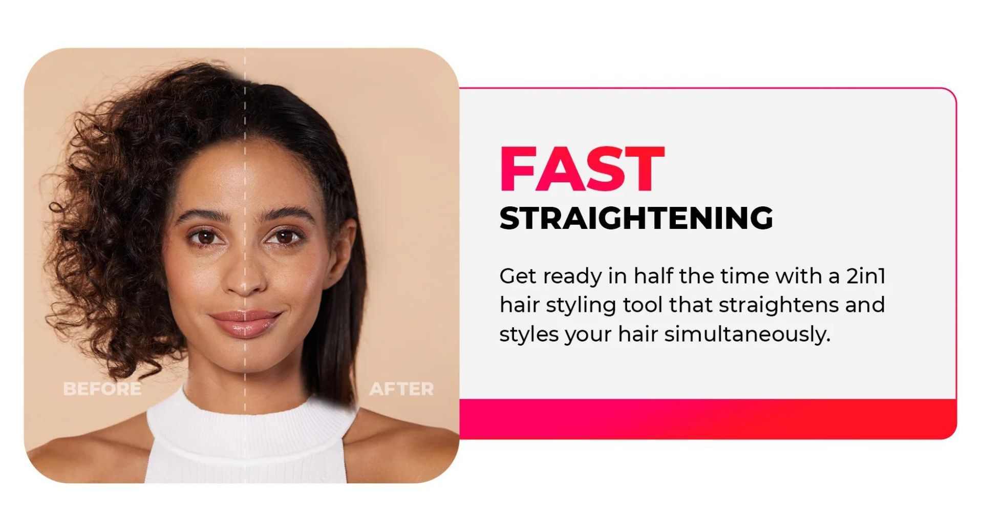 Fast straightening with TYMO hair styling tool, transforming curly hair to sleek straight hair in half the time.