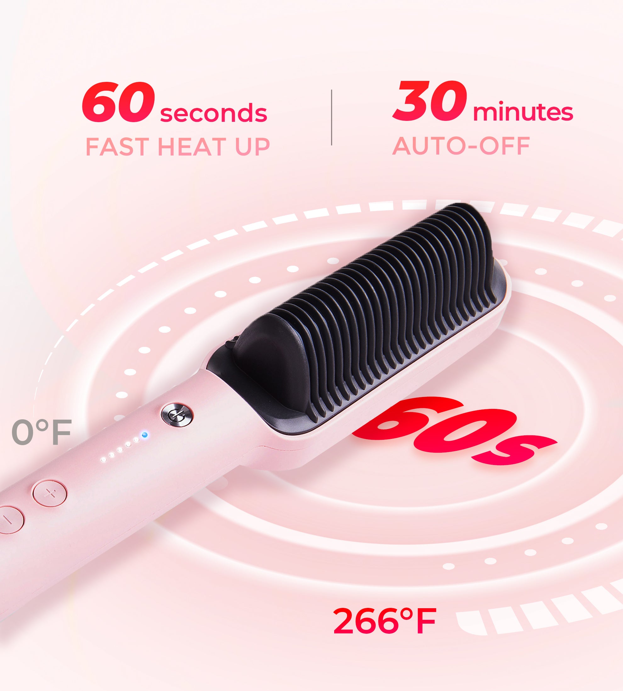 TYMO RING PINK hair straightener detailing 30-minute auto-off feature and universal voltage capability.