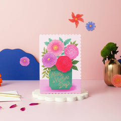 Ricicle Cards Mother's Day Card with a big vase with flowers illustrated on it