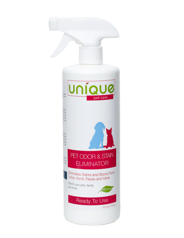 24 ounce bottle of Unique Pet Odor and Stain Eliminator Ready To Use