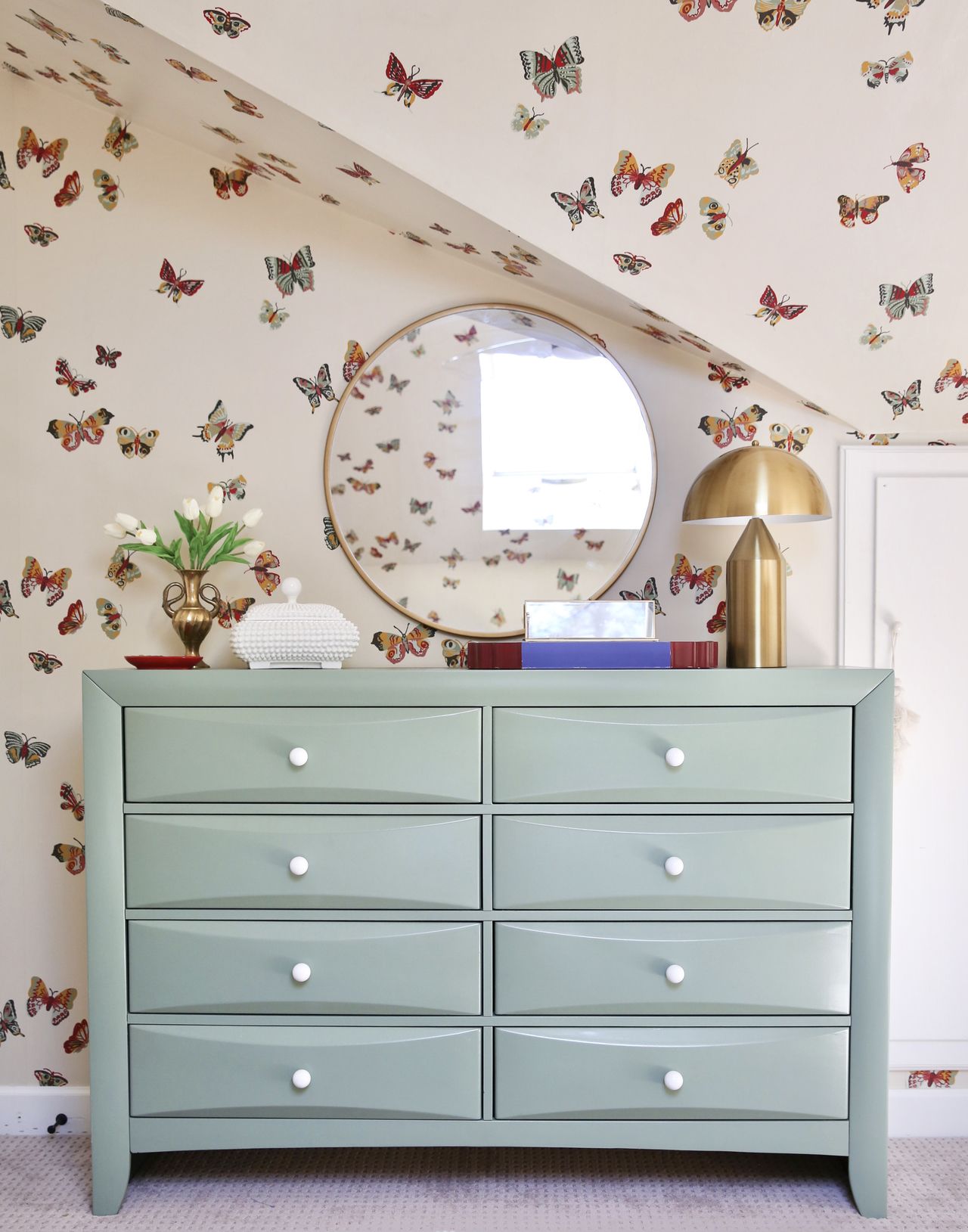 Butterflies wallpaper in a girls room designed by Mary Lauren Gunn | Nathalie Lete x Hygge & West