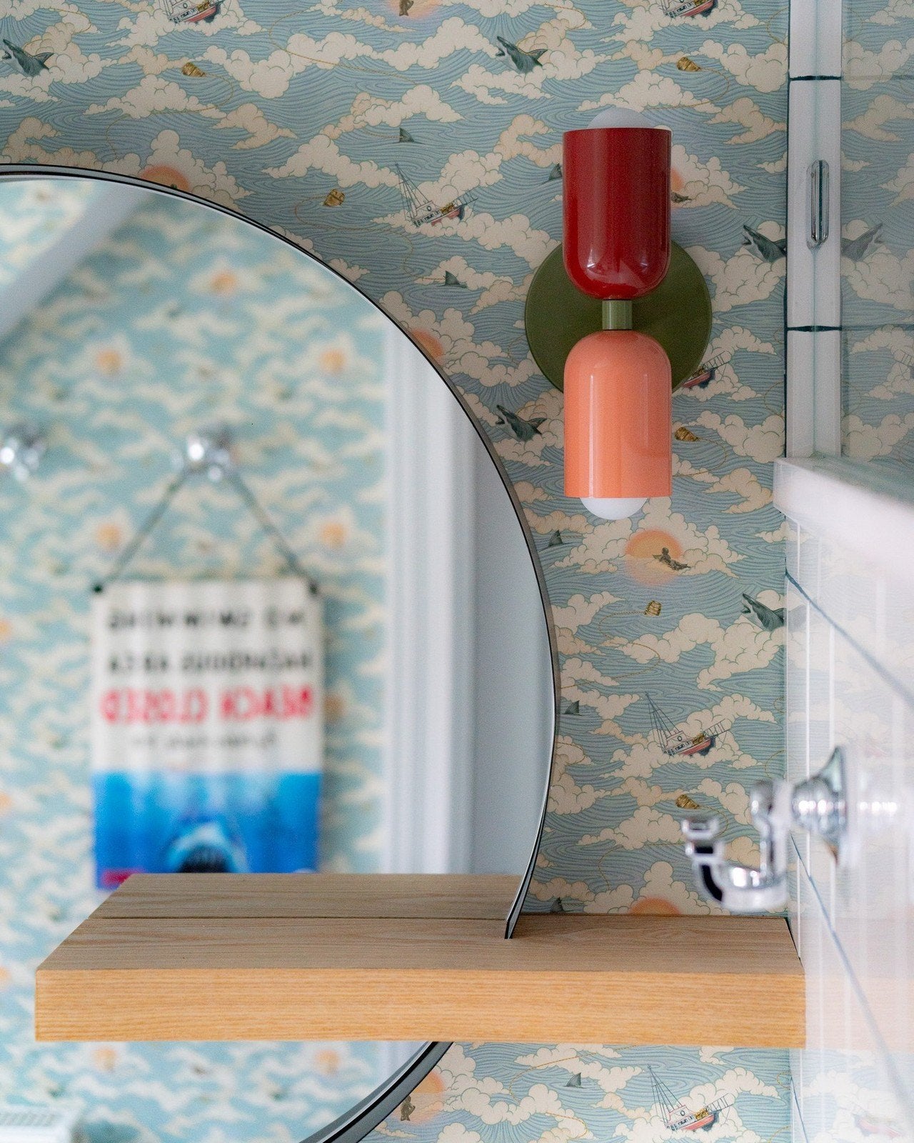 Amity Sunset wallpaper in a bathroom designed by Arcadia Kitchen and Bath