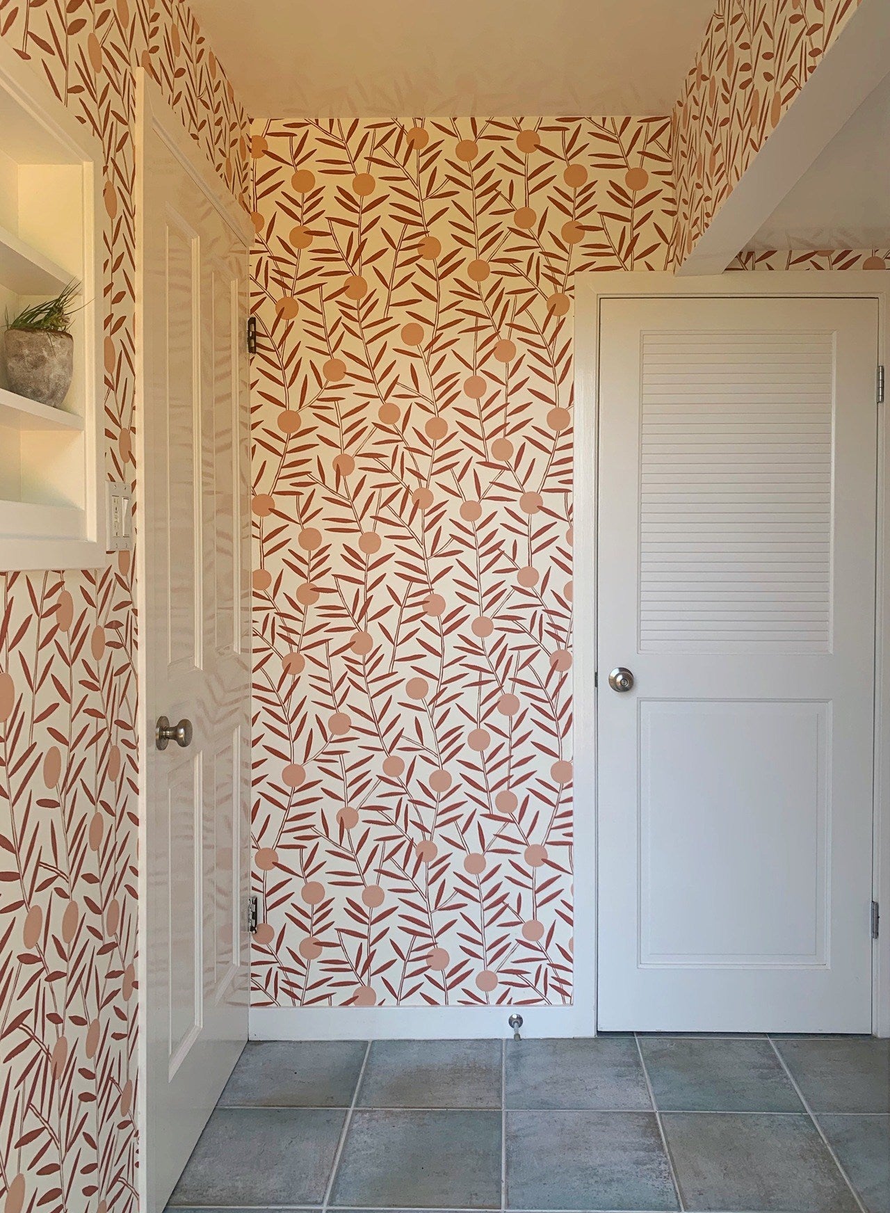 Entryway before & after | Bloom Dusty Rose wallpaper | Emily Isabella | Hygge & West