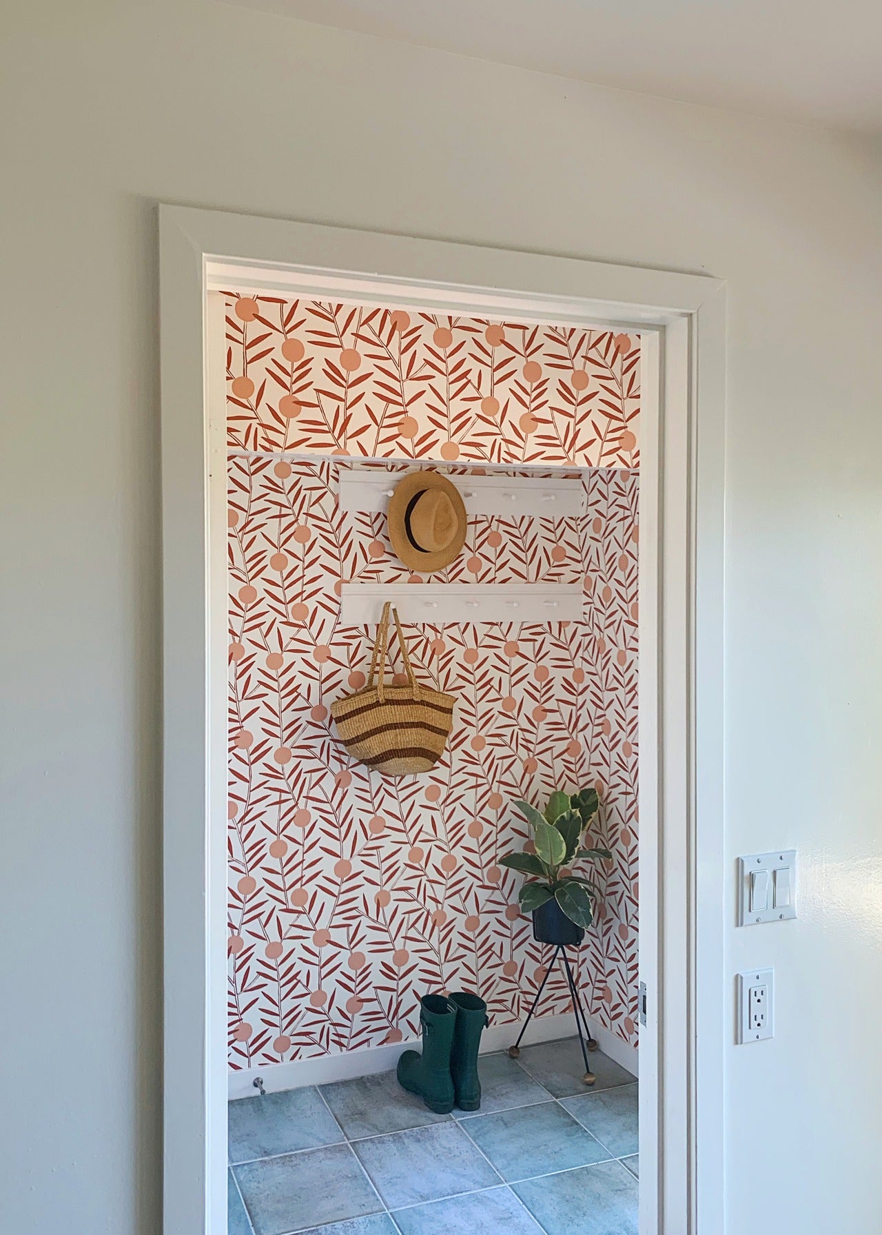 Entryway before & after | Bloom Dusty Rose wallpaper | Emily Isabella | Hygge & West