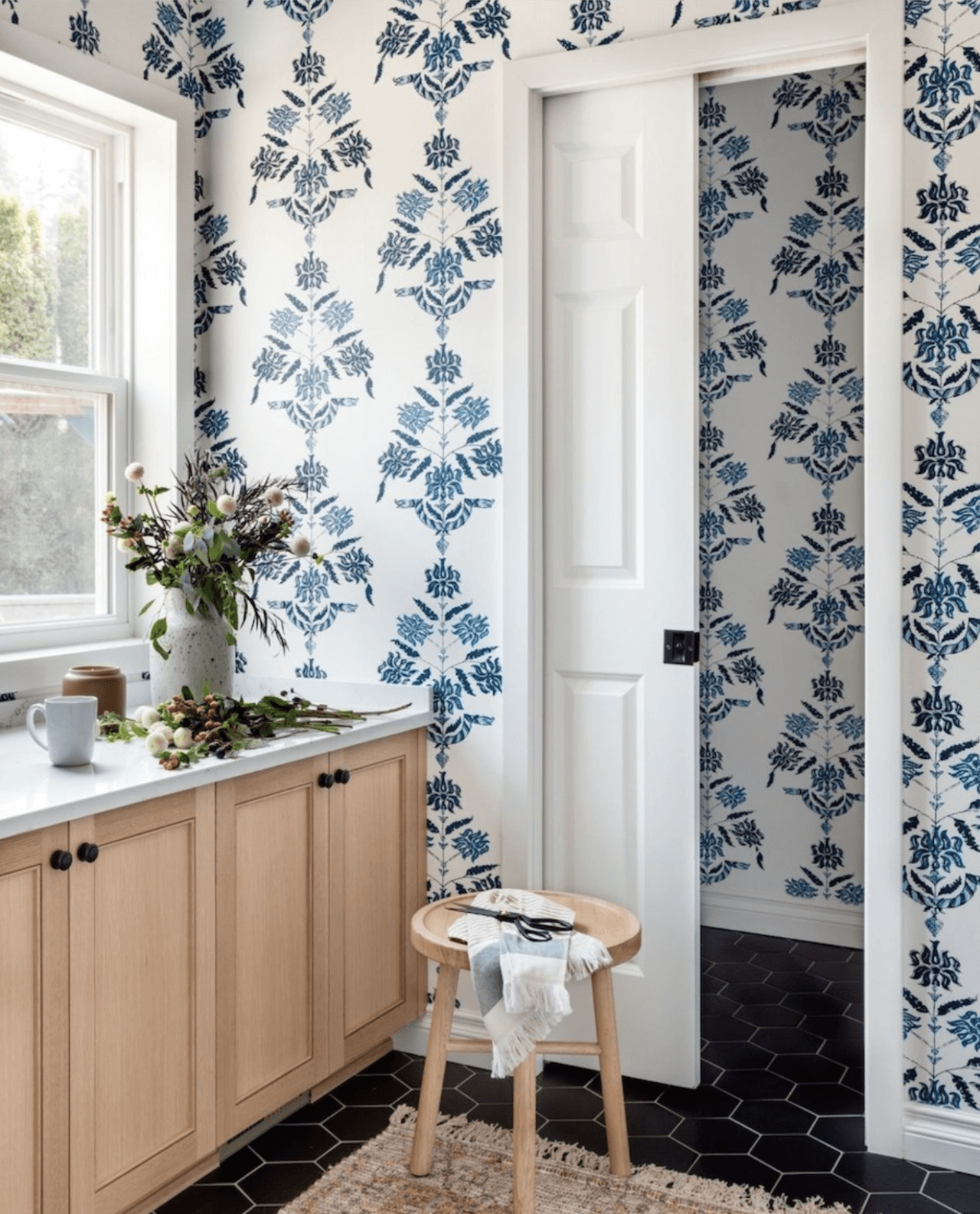 Best of 2022 | Soldo (Navy) wallpapered powder room | Hygge & West