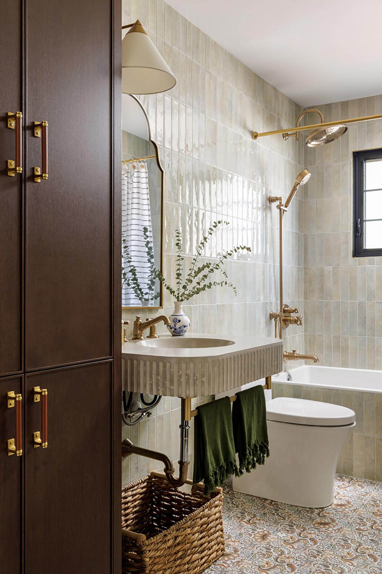 Alykhan's bathroom shows richness through texture and neutral tones