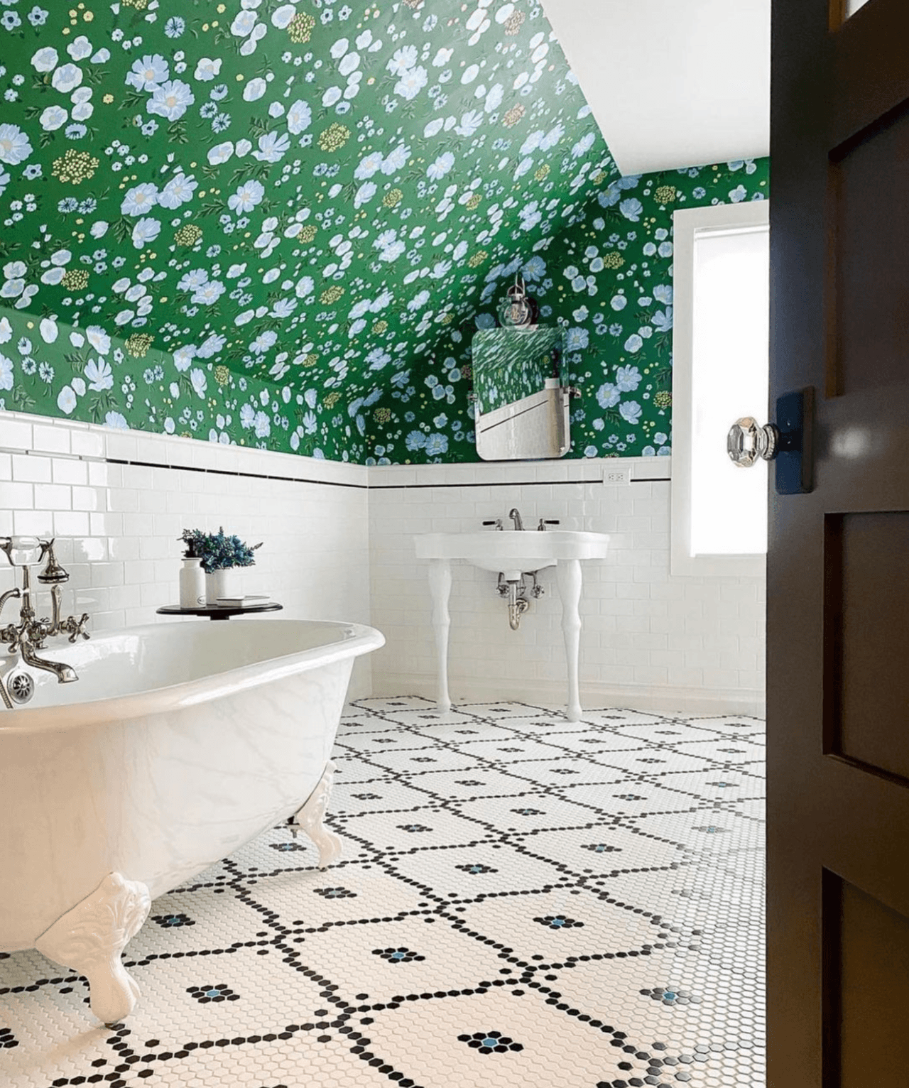Best of 2022 | Cascade Meadow (Juniper) wallpapered bathroom | Hygge & West