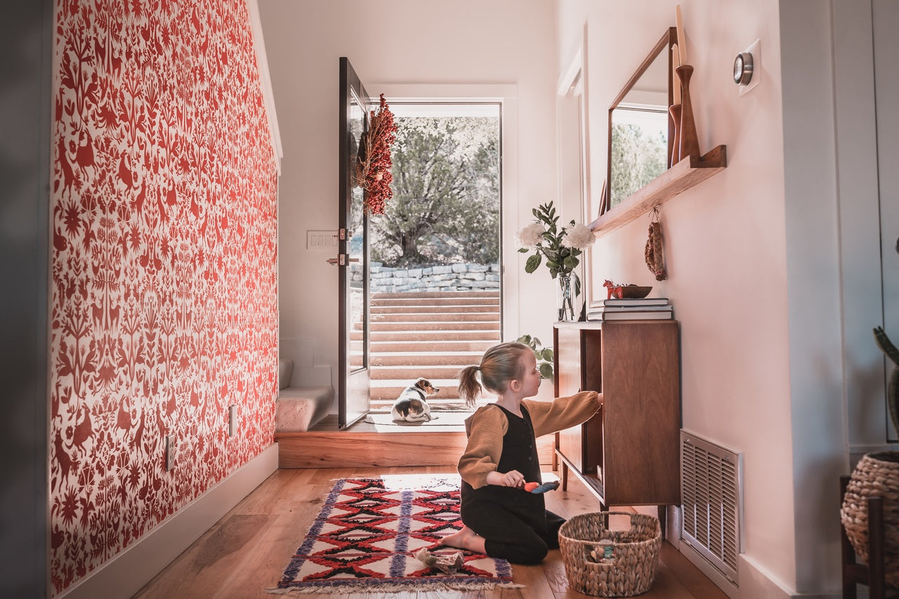 Folklore wallpaper in Red | Emily Isabella for Hygge & West | Sarah Fremont's Scandinavian-Inspired Pattern-Filled Home