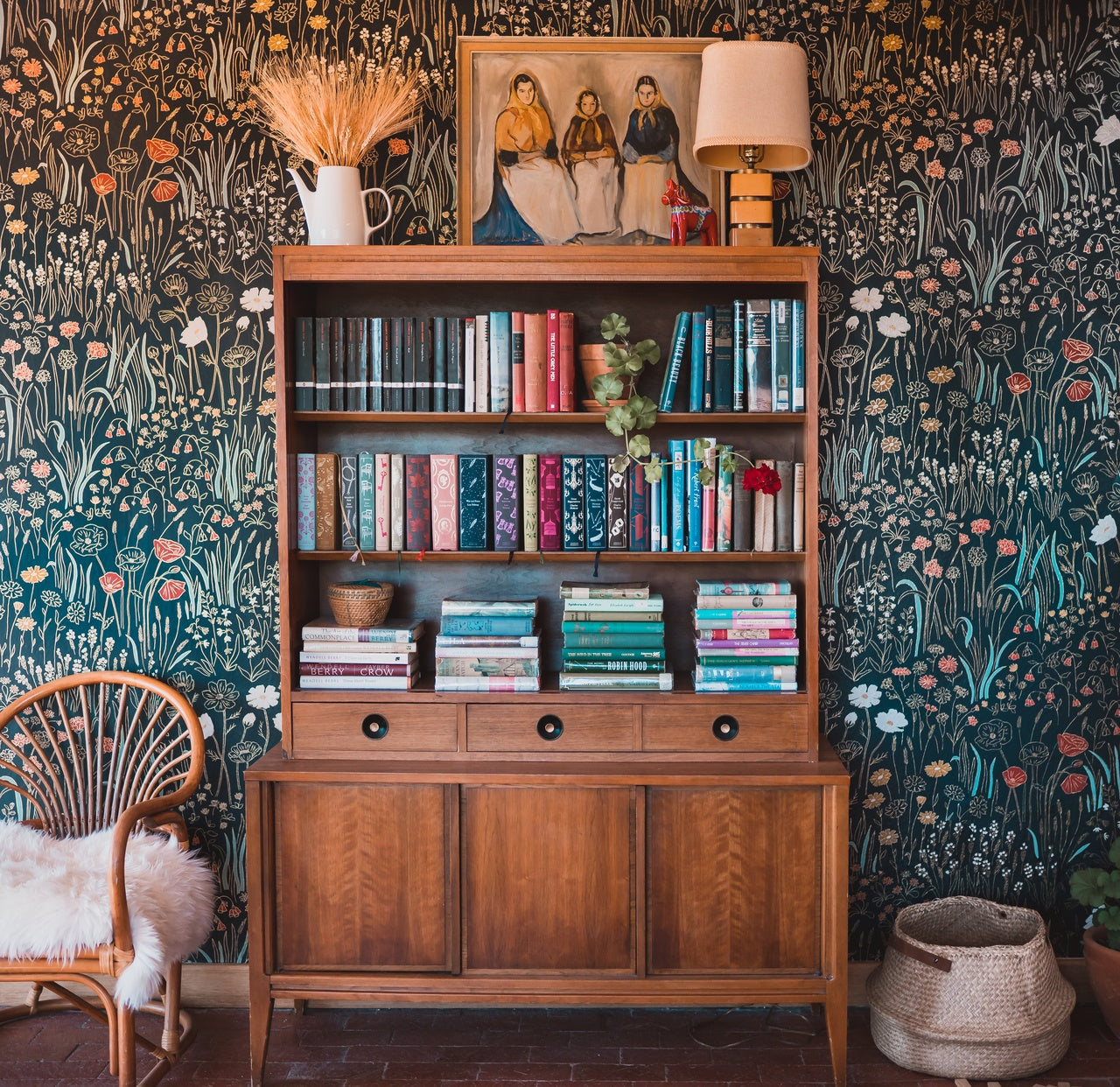 Alpine Garden Multi wallpaper in Ebony | Schoolhouse + Hygge & West | Sarah Fremont's Scandinavian-Inspired Pattern-Filled Home