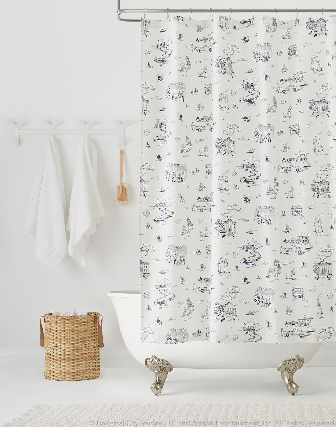 Our Back to the Future-inspired pattern, Hill Valley Toile | Universal + Hygge & West wallpaper and shower curtains collection