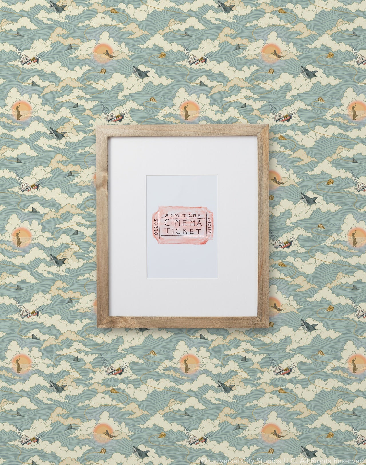 Amity Sunset pattern inspired by the film Jaws and designed by Lisel Jane Ashlock | Universal + Hygge & West wallpaper and shower curtain collection