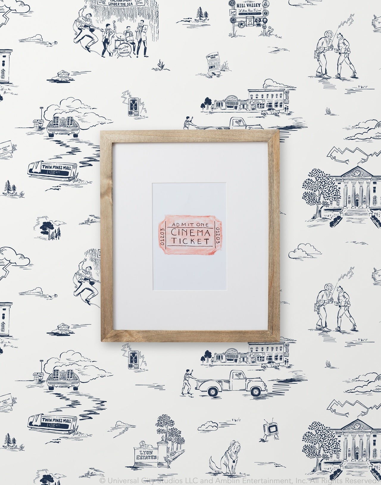 Our Back to the Future-inspired pattern, Hill Valley Toile | Universal + Hygge & West wallpaper and shower curtains collection