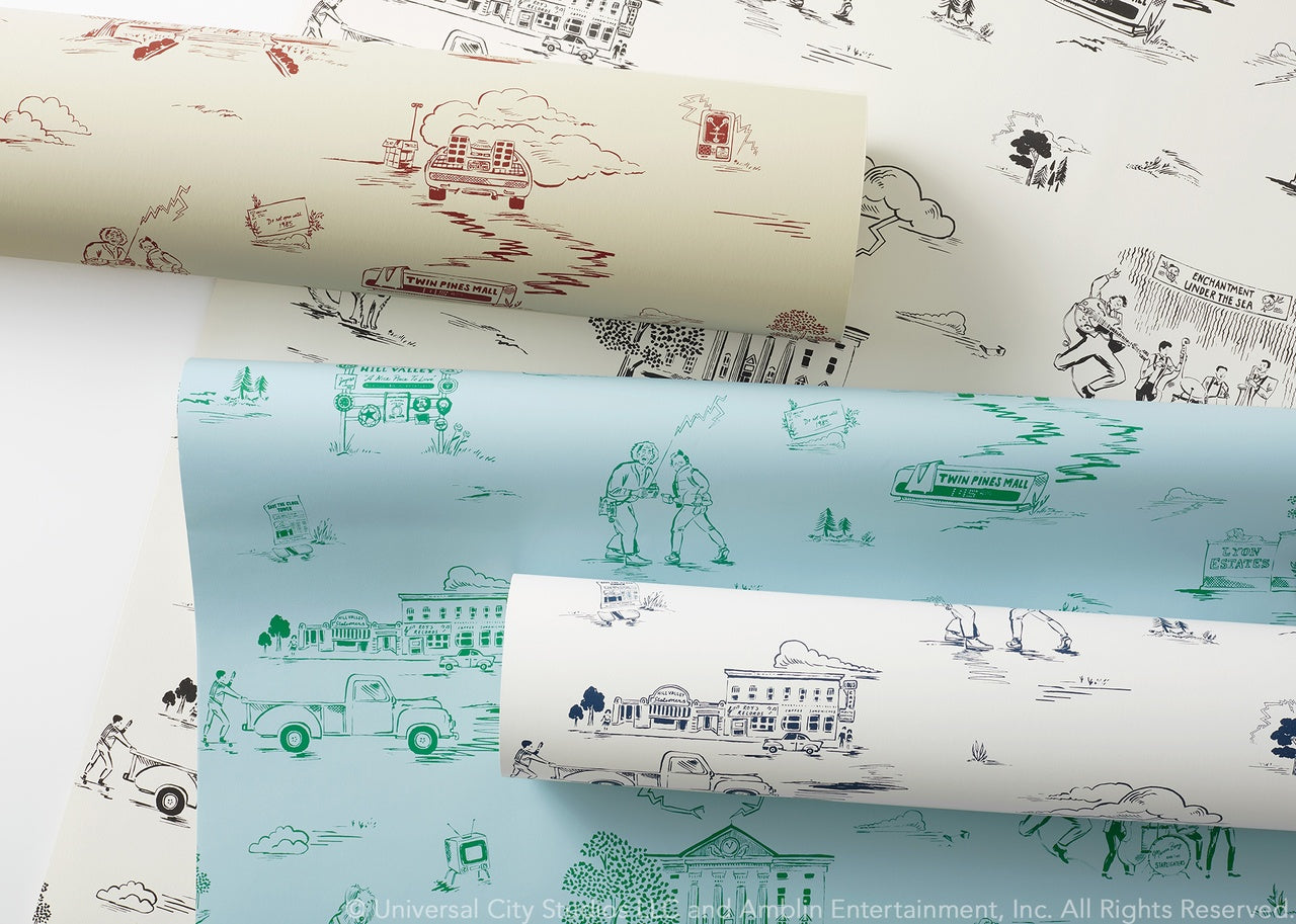 Illustrator Annie Brady, the artist behind our Back to the Future-inspired pattern, Hill Valley Toile | Universal + Hygge & West wallpaper and shower curtains collection