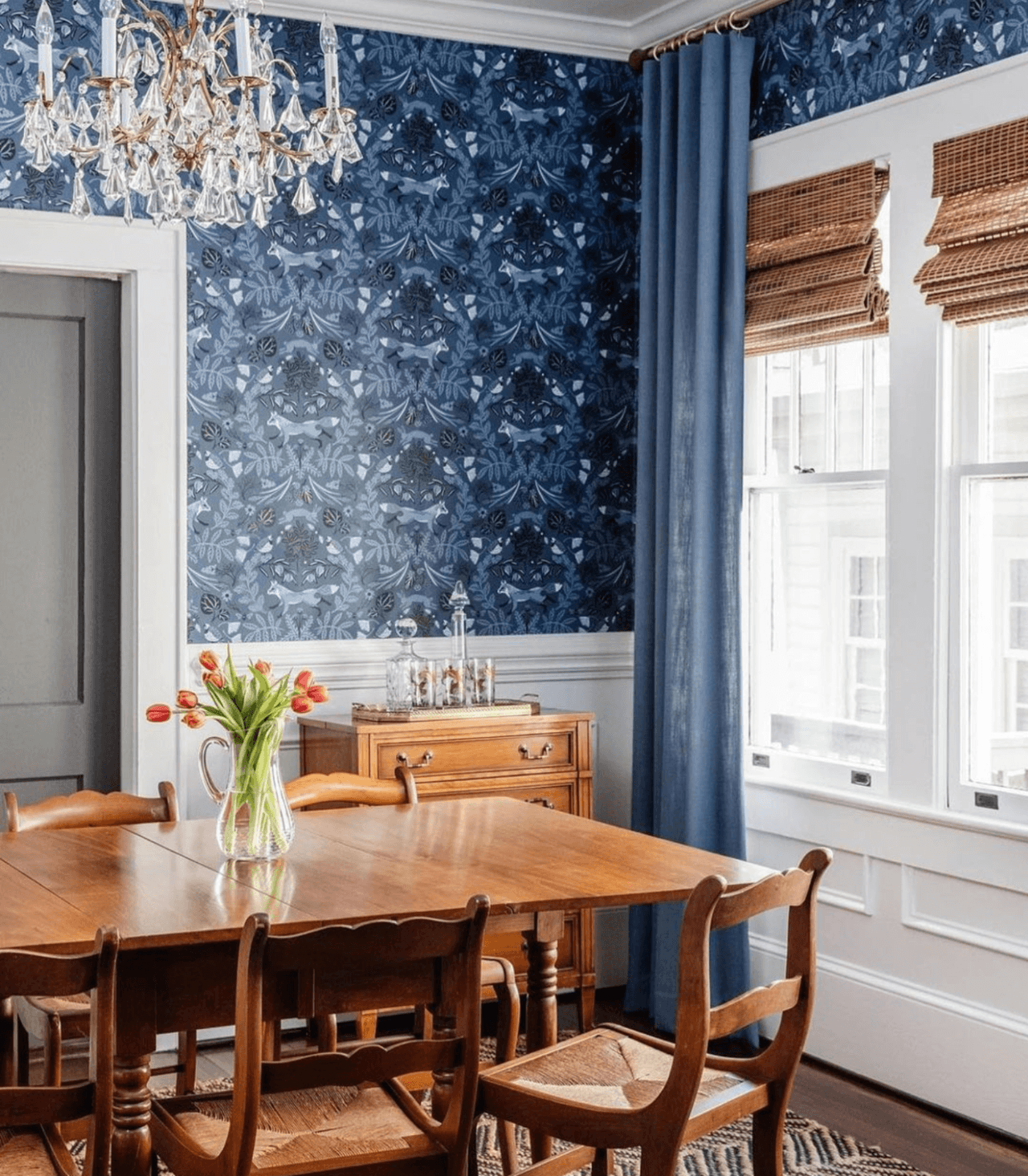 Best of 2022 | Piedmont (Indigo) wallpapered dining room | Hygge & West