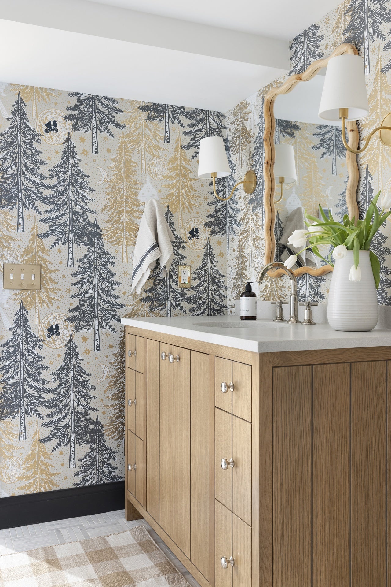 Be Good Wallpaper in a bathroom designed by Katie Kath