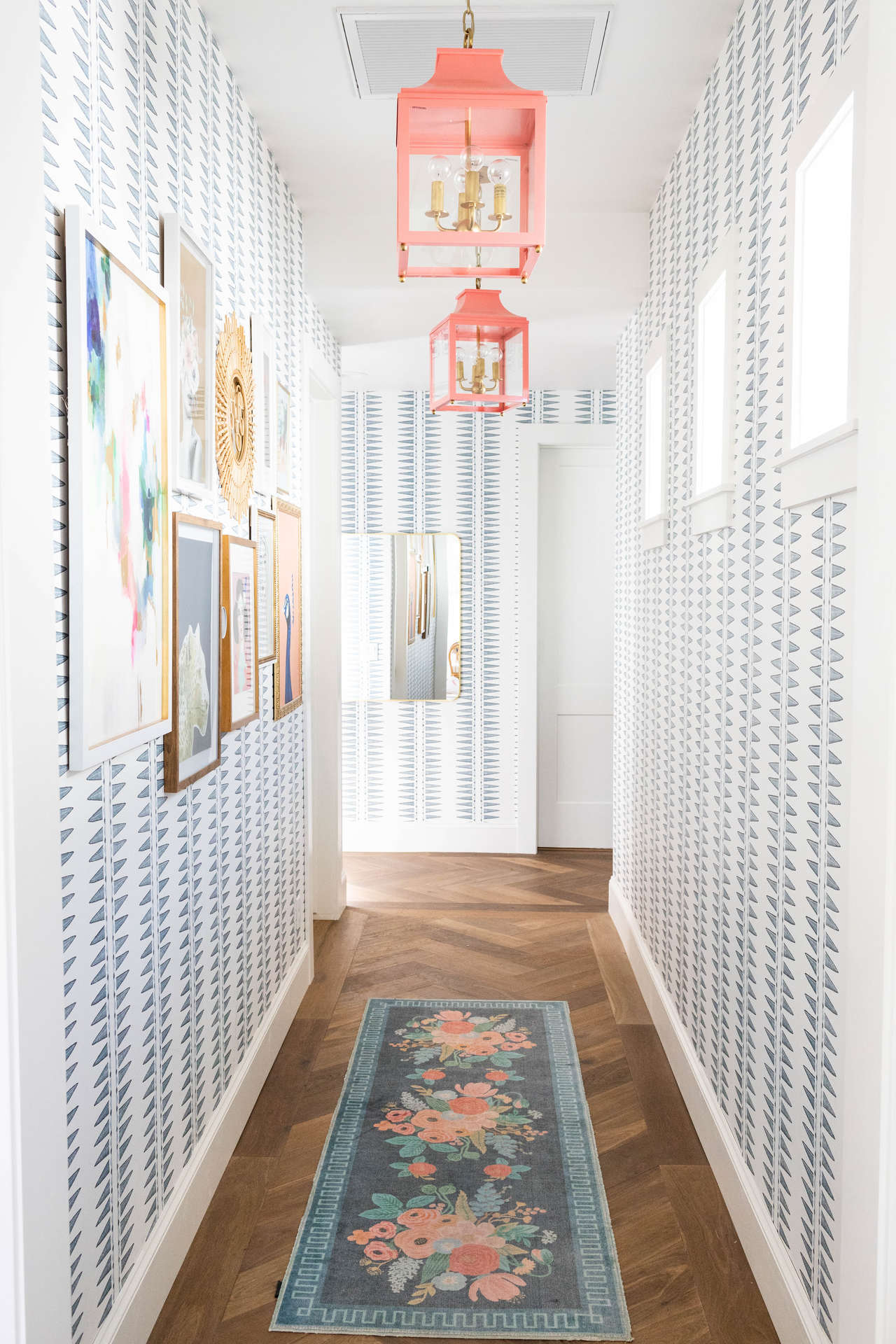 Jo Gick's hallway in Quill (Cadet) wallpaper | Coral & Tusk for Hygge & West