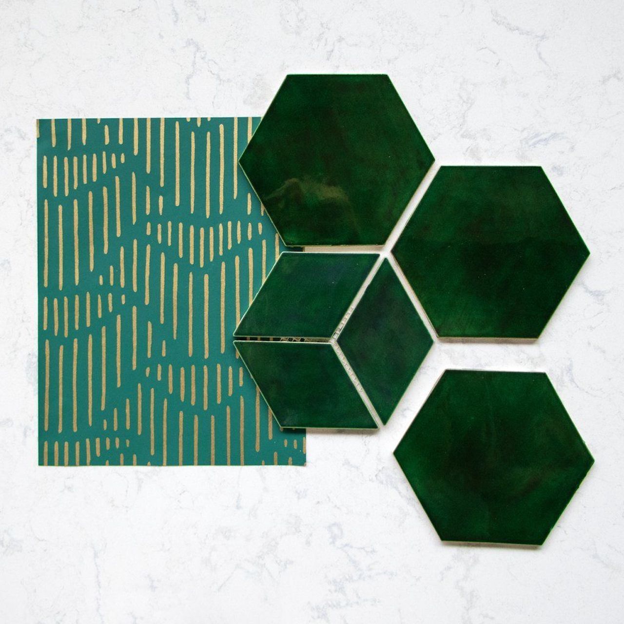 Palma (Deep Green) | Wallpaper + Tiles Pairing