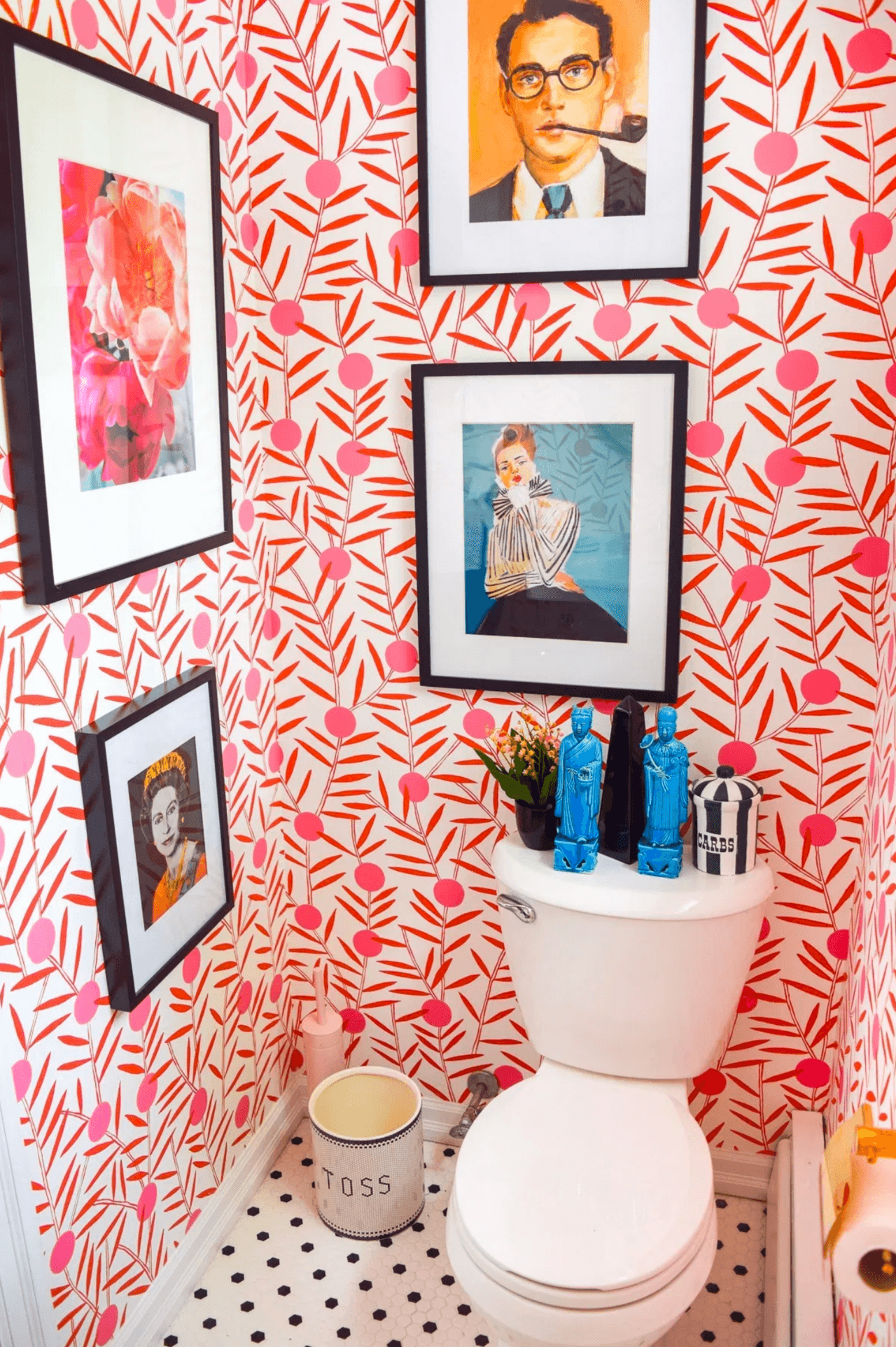 Bloom (Poppy) Powder Room | Hygge & West | Orange and Pink Floral Wallpaper