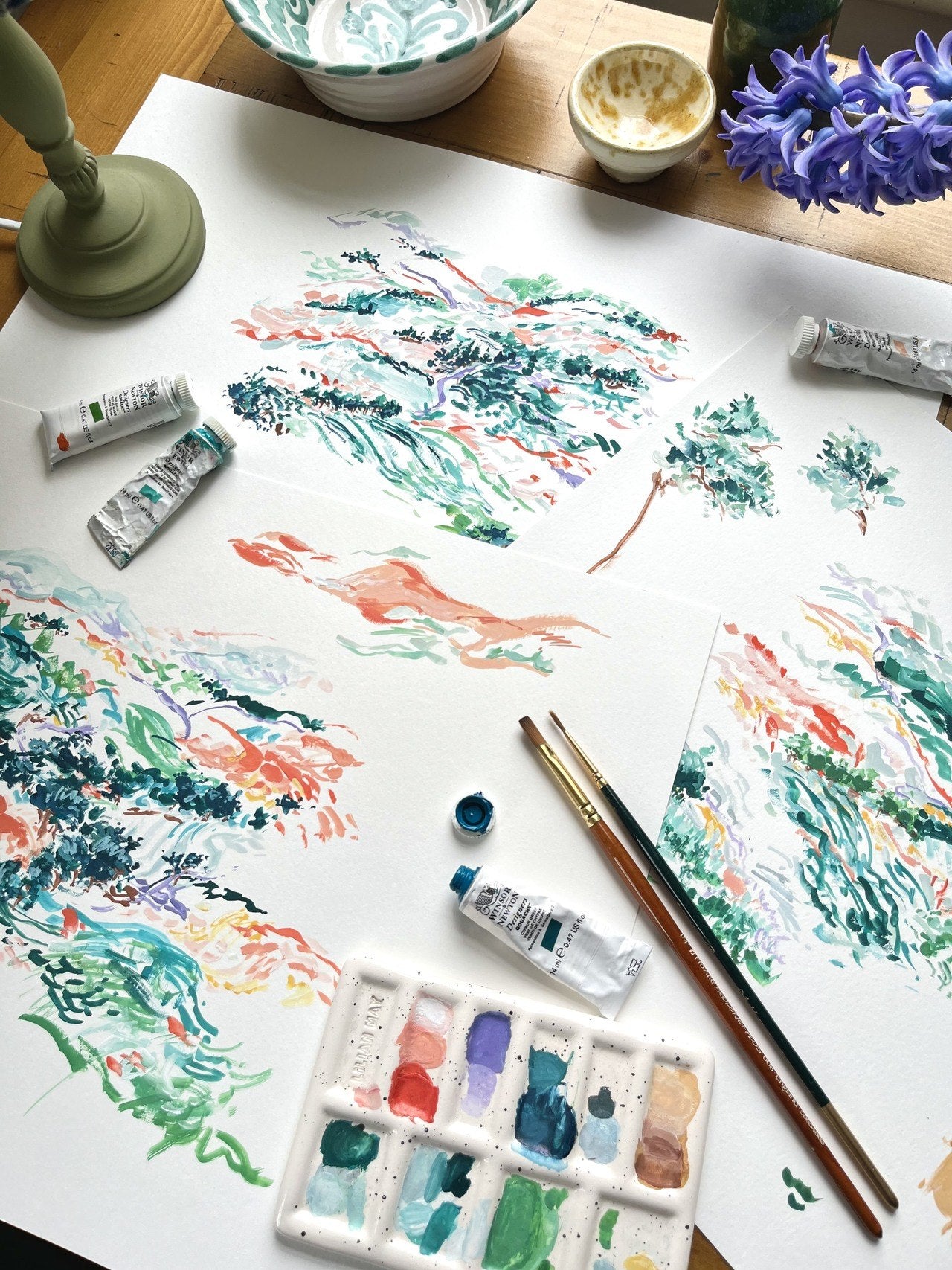 Water color painting to become Plein Air Wallpaper | Rose Jocham x Hygge & West