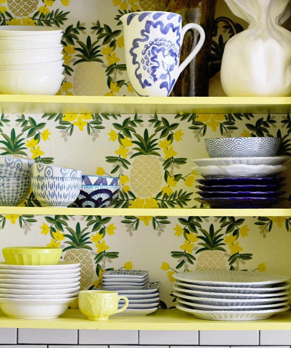 Wallpapered Shelves and Built-ins Roundup | Pineapple (Yellow)