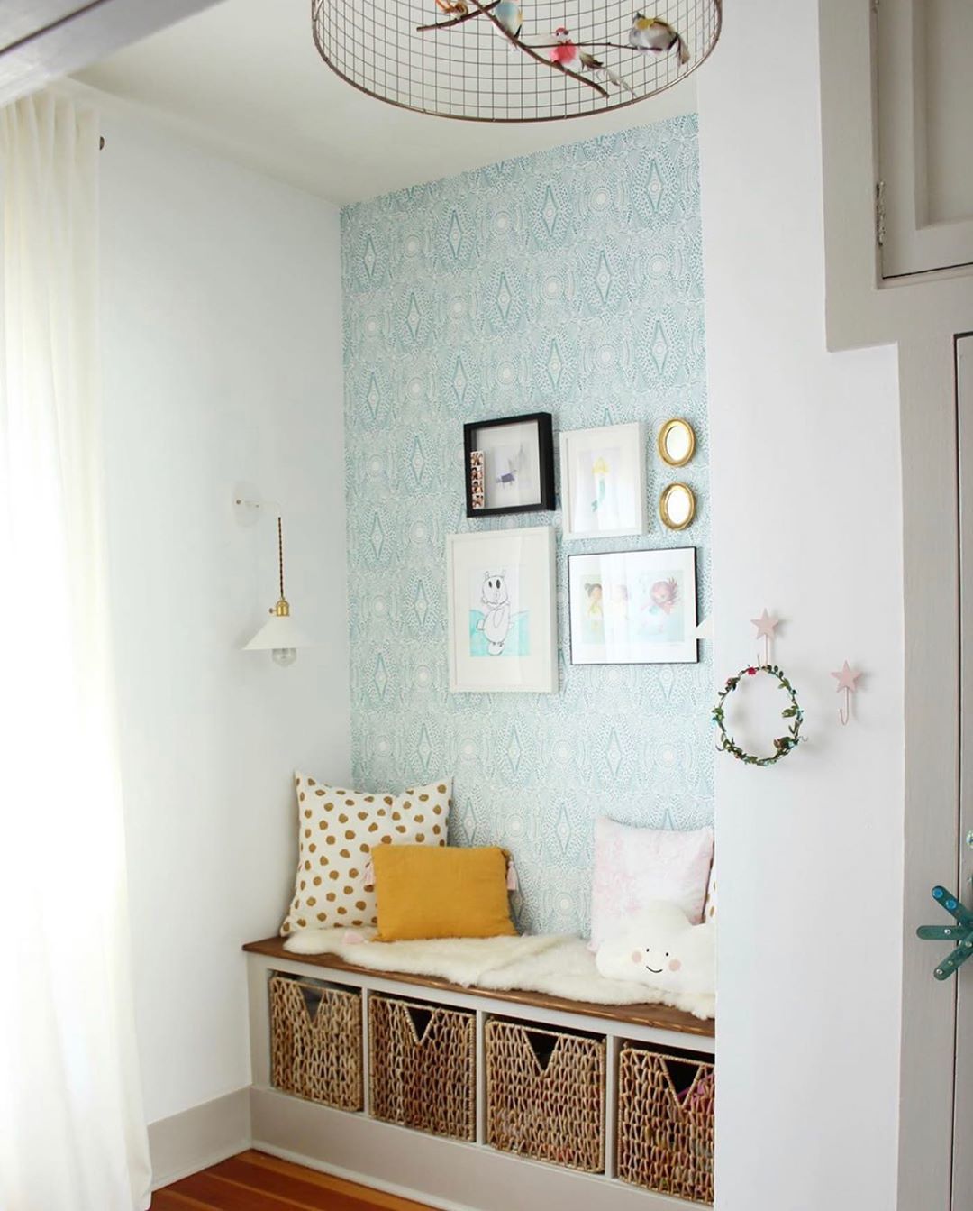 Wallpapered Nooks Roundup | Diamante Turquoise wallpaper | Laundry Studio | Hygge & West
