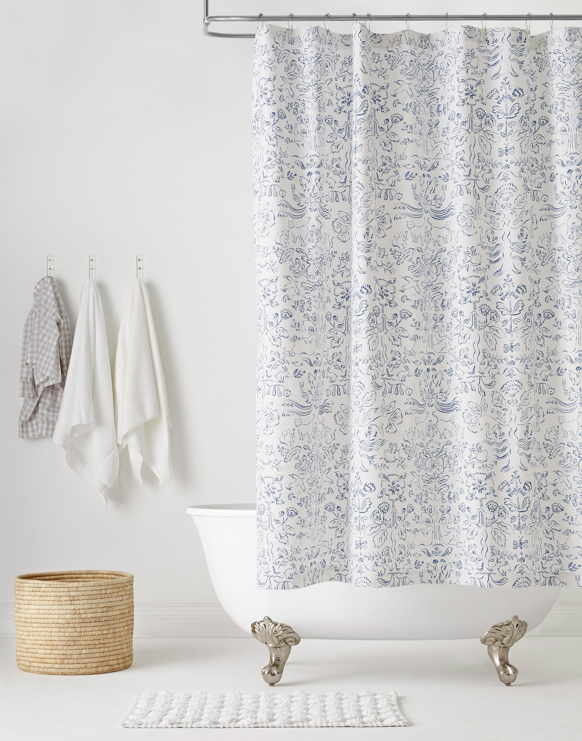 blue cloth shower curtain