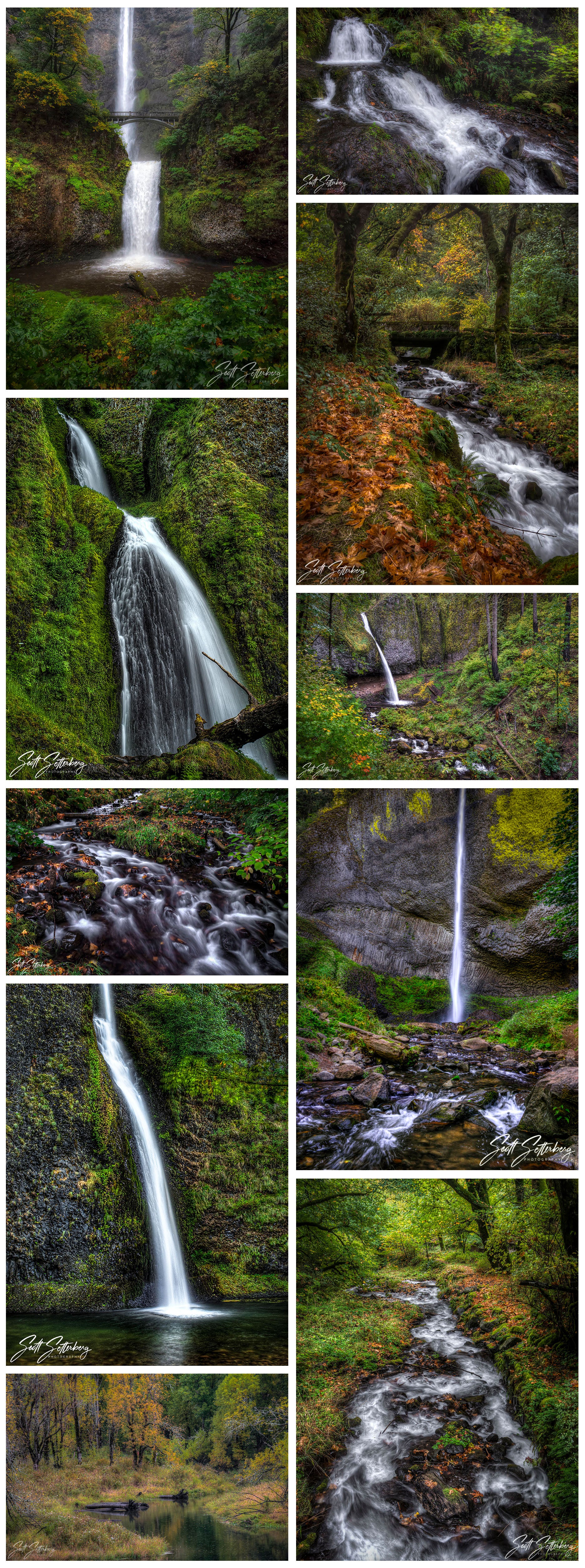 Multnomah Falls, Horsetail Falls, Ponytail Falls, Latourell Falls, Wahkeena Falls, Oregon