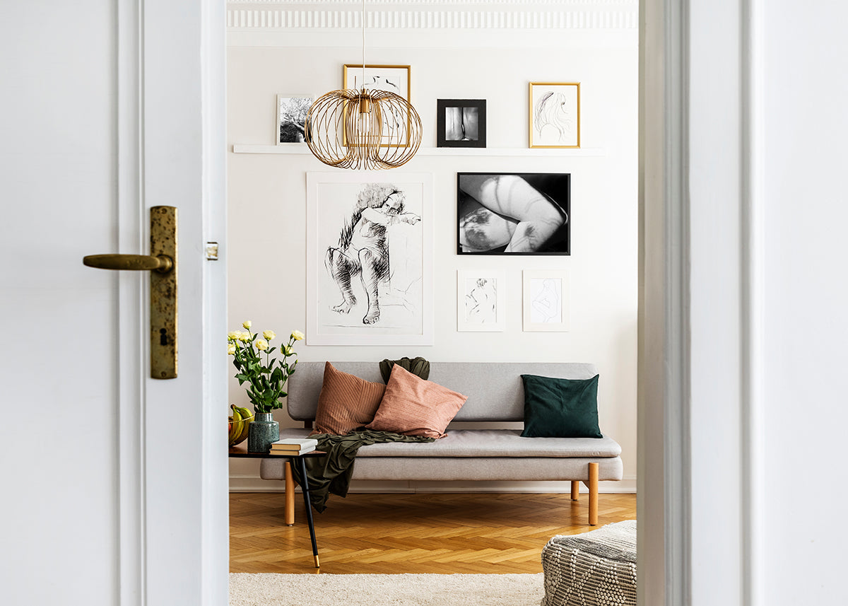 Photo gallery wall idea displaying a mix of prints and framed prints