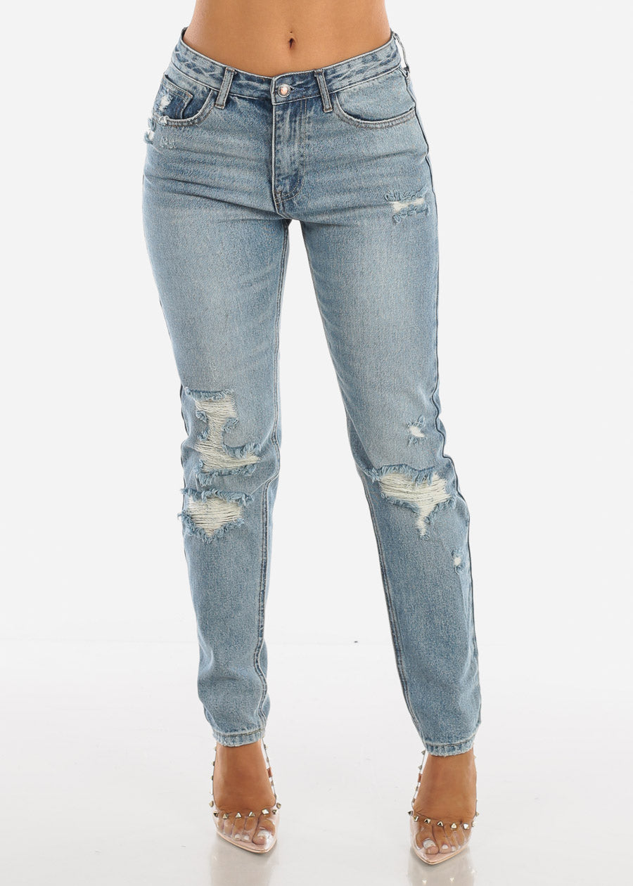 Medium Wash Jeans - Straight Leg Jeans 