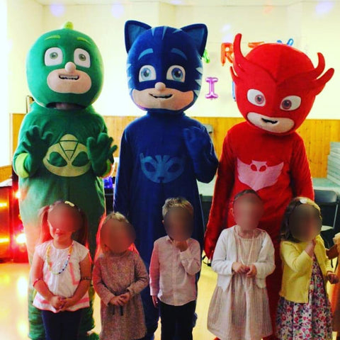 Pj Masks Catboy, Gekko, Owlette fancy dress costume self-hire service in the UK.  Brilliant for self-wear party entertainment.  Suitable for Birthday parties, Childrens entertainment, Events, Shop openings, Schools, Celebrations and surprises.