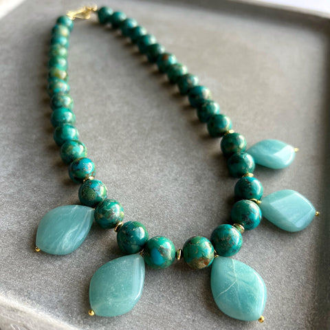DEL RAY Turquoise and Amazonite Statement Necklace by Bohemian Butterfly