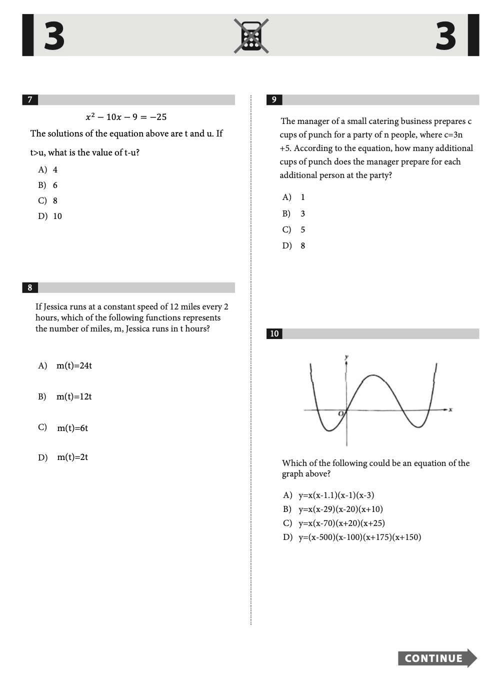 SAT December 2016 (USA) QAS & Answer Key Math