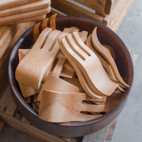 Salad Hands in wooden bowl