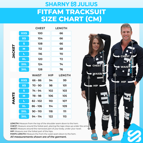 FitFam Tracksuit Size Chart (Metric)