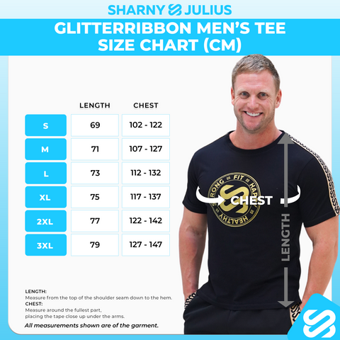 GlitterRibbon Mens Tee Size Chart (Metric)