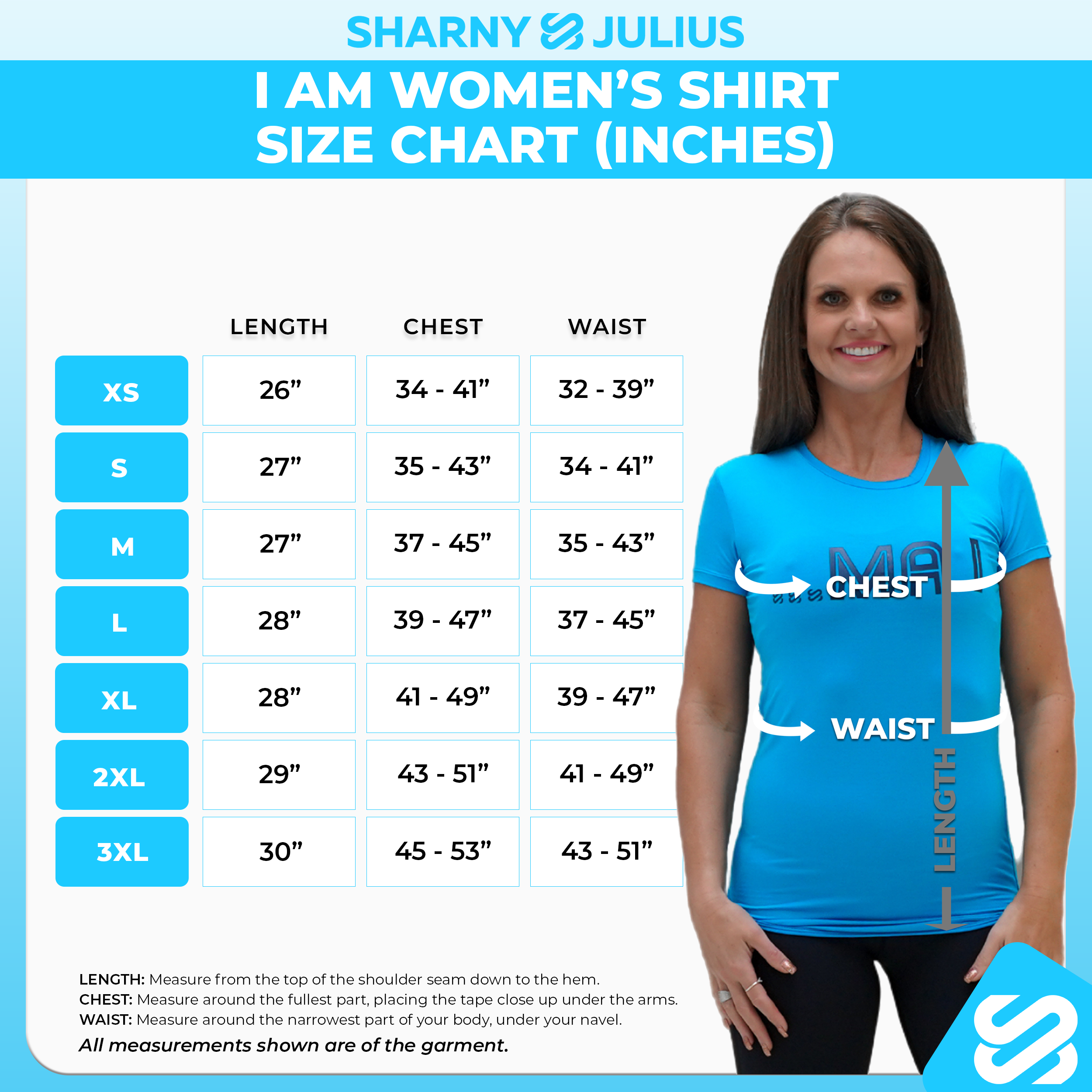 I Am Womens Size Chart (Imperial)