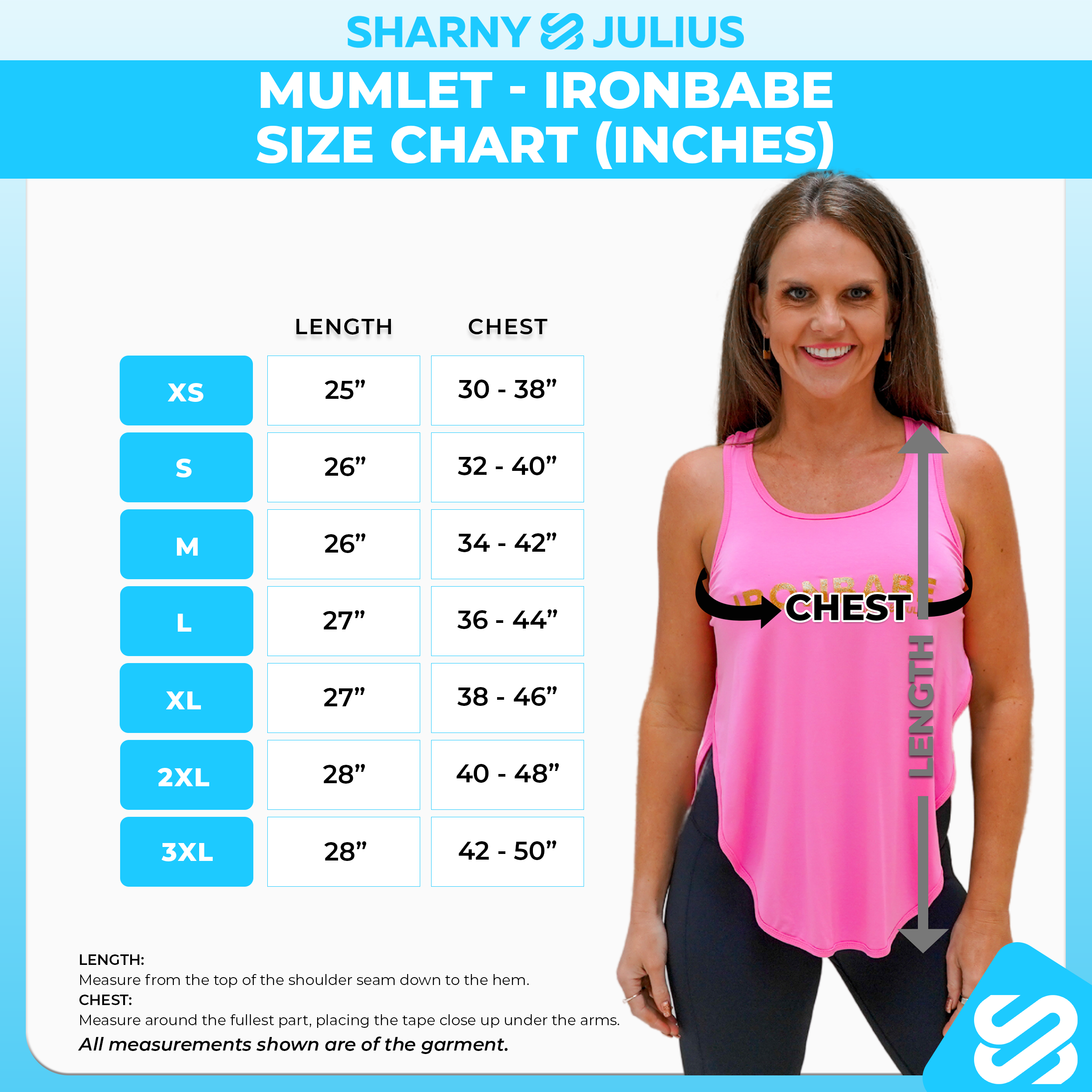 Mumlet - IronBabe Size Chart (Imperial)