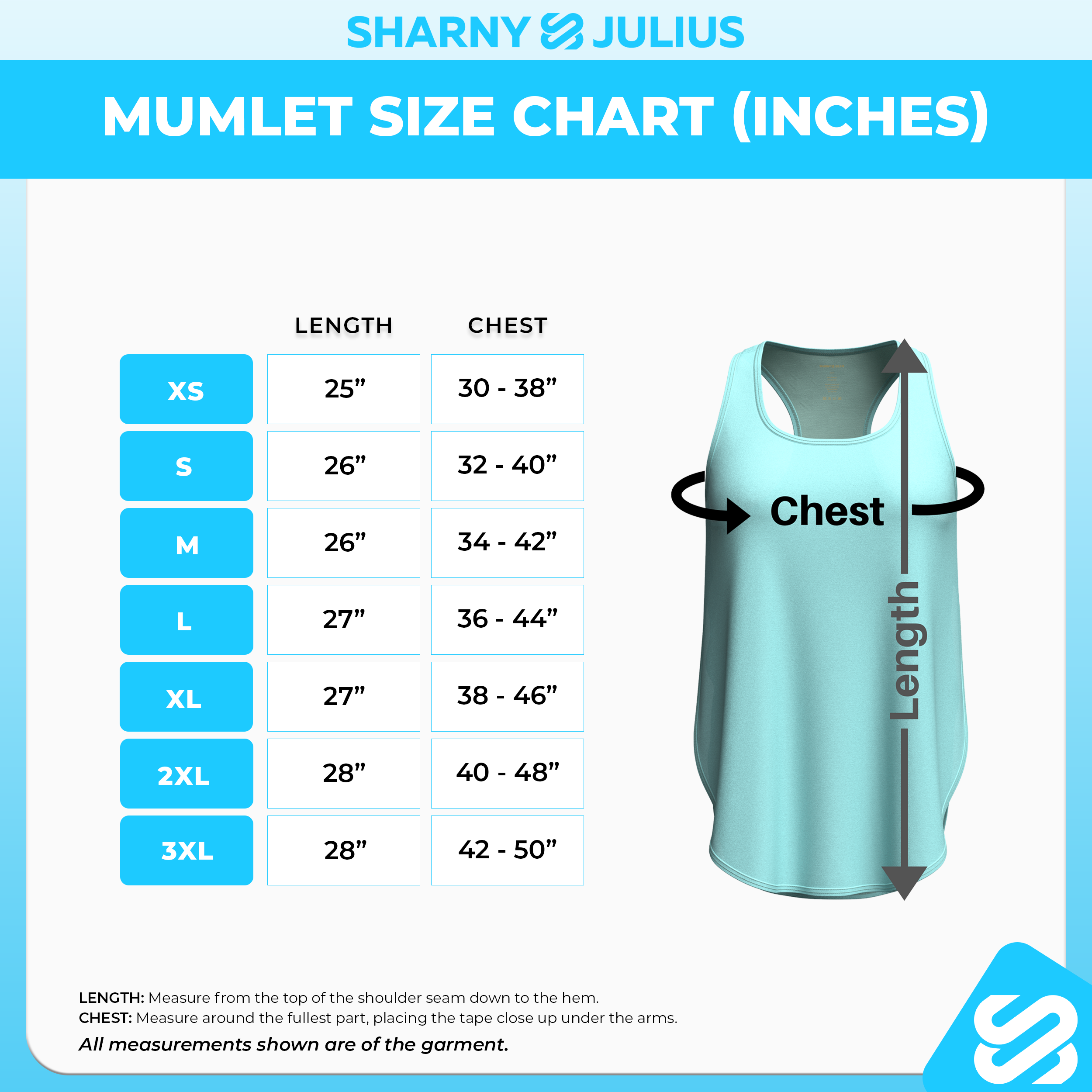 Mumlet Size Chart (Imperial)