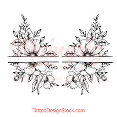 Half sleeve oriental flowers tattoo design 