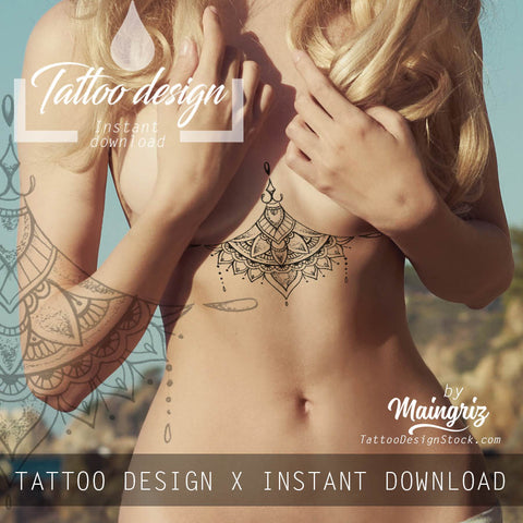 sexy oriental mandala underboob tattoo in instant download 
