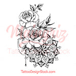 Roses pearls mandala tattoo design - INSTANT DOWNLOAD