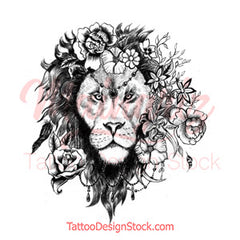 Sexy lion flowers tattoo design references